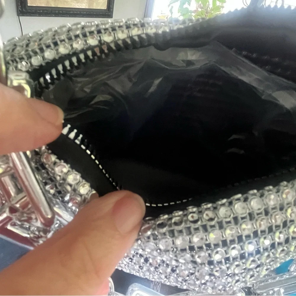 Silver Rhinestone Chainmail Evening Bag - Picture 3 of 6